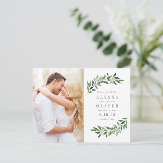 Greenery Photo Sla het datum Briefkaart op (Staand voorkant)