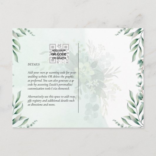 Greenery PHOTO Weddenschap QR CODE Briefkaart (Achterkant)