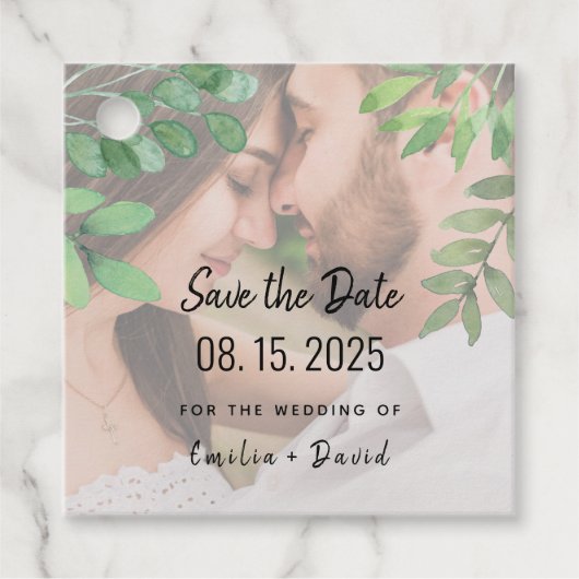 Greenery Photo Wedding Save the Date Bedankjes Labels (Voorkant)
