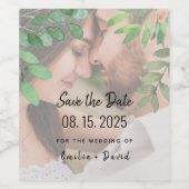 Greenery Photo Wedding Save the Date Wine Label Wijn Etiket (Enkel label)