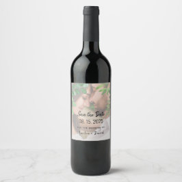Greenery Photo Wedding Save the Date Wine Label Wijn Etiket