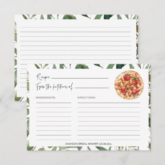 Greenery Pie Kitchen Vrijgezellenfeest Recipe Kaar (Voorkant / Achterkant)