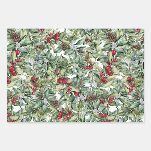 Greenery Pine Cones Red Berry Inpakpapier Vel (Voorkant 2)