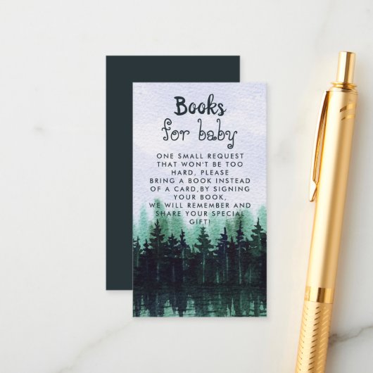 Greenery Pine Forest Baby shower Book Request Informatiekaartje (Voorkant / Achterkant in situ)