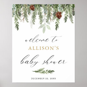 Greenery pine winter baby shower welkom bord poster