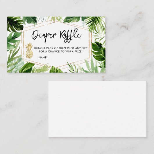 Greenery Pineapple Baby shower Diaper Raffle Visitekaartje (Voorkant / Achterkant)