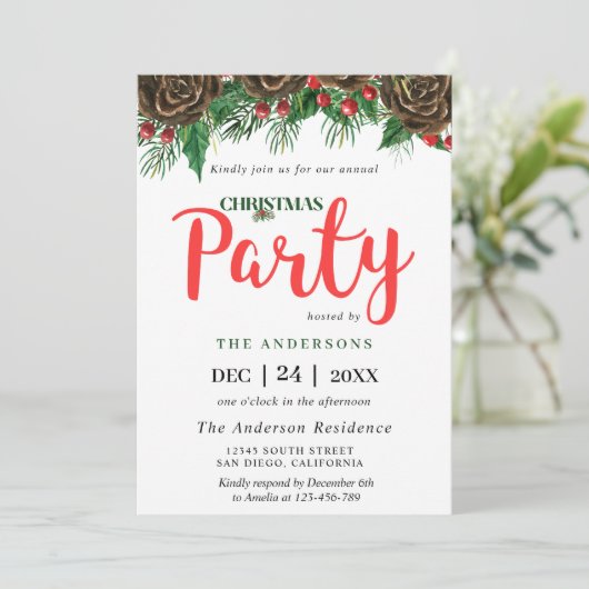 Greenery Pinecone Pine doet mee met kerstfeest Kaart (Staand voorkant)