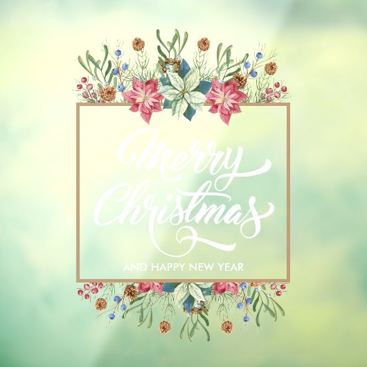 Greenery Pines Poinsettias Merry Kerstmis Raamsticker (Vel 3)