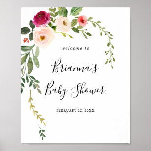 Greenery Pink Blush Baby shower WelkomstPoster Poster