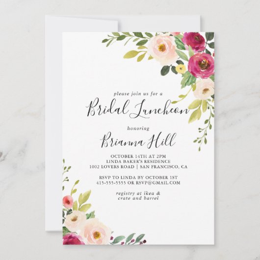 Greenery Pink Blush Bridal Luncheon Vrijgezellenfe Kaart (Voorkant)