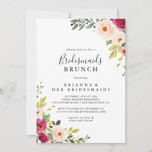 Greenery Pink Blush Bridesmaids Brunch Shower Kaart (Voorkant)