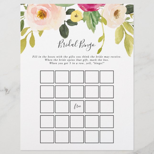 Greenery Pink Blush Floral Bingo Game (Voorkant)