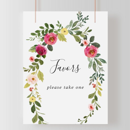 Greenery Pink Blush Floral Favors Sign Poster