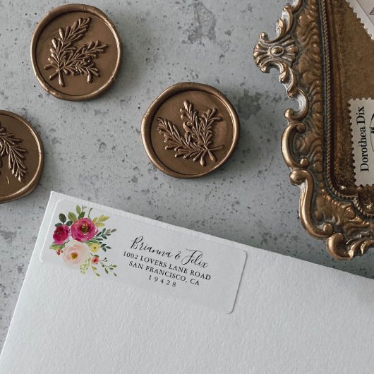 Greenery Pink Blush Floral Return Address Label