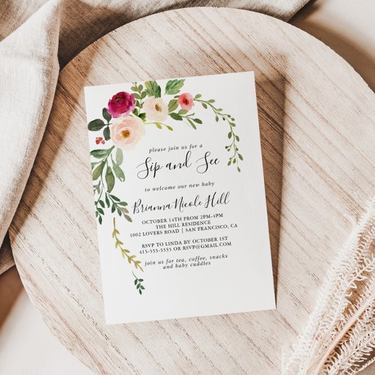 Greenery Pink Blush Floral Sip en Zie Kaart