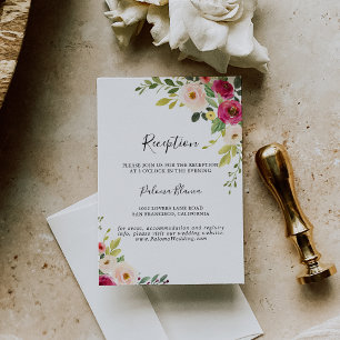 Greenery Pink Blush Floral Wedding Reception Informatiekaartje
