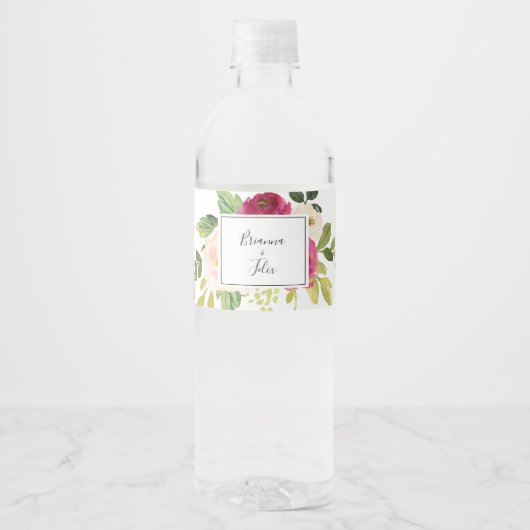 Greenery Pink Blush Floral Wedding Waterfles Etiket (Voorkant)