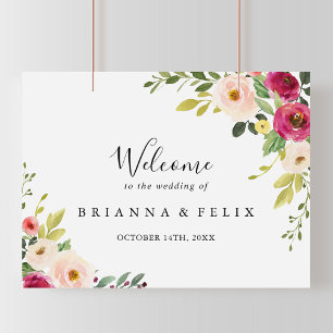 Greenery Pink Blush Floral Wedding Welkomstteken Poster