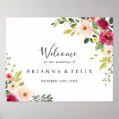 Greenery Pink Blush Floral Wedding Welkomstteken Poster (Voorkant)