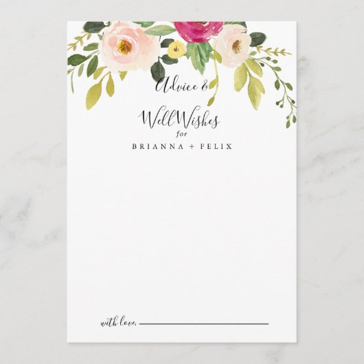 Greenery Pink Blush Floral Wedding well wil Advieskaart (Voorkant)