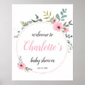 Greenery Pink Eucalyptus Baby shower Welkomstteken Poster (Voorkant)