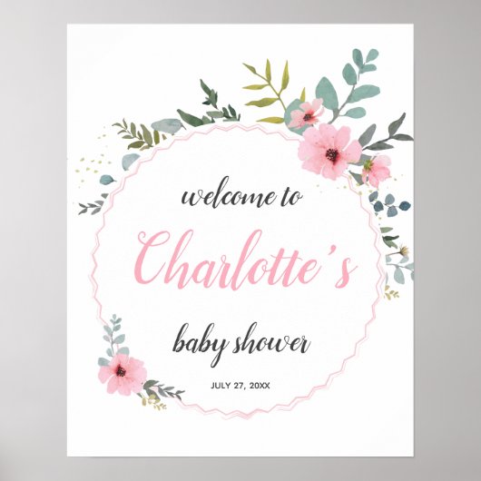 Greenery Pink Eucalyptus Baby shower Welkomstteken Poster (Voorkant)