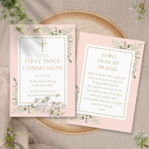 Greenery Pink First Heilige Commune Prayer Kaart