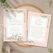 Greenery Pink First Heilige Commune Prayer Kaart Contactkaartje