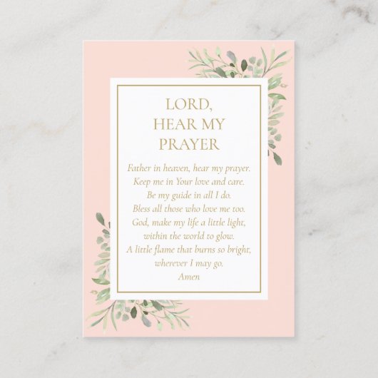 Greenery Pink First Heilige Commune Prayer Kaart Contactkaartje (Achterkant)