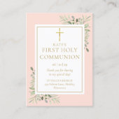 Greenery Pink First Heilige Commune Prayer Kaart Contactkaartje (Voorkant)