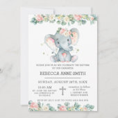 Greenery Pink Floral Elephant Baptism Christening Kaart (Voorkant)