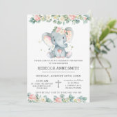 Greenery Pink Floral Elephant Baptism Christening Kaart (Staand voorkant)