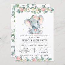 Greenery Pink Floral Elephant Baptism Christening