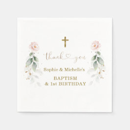 Greenery Pink Floral Gold Baptisme 1e verjaardag Servet
