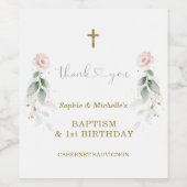 Greenery Pink Floral Gold Baptisme 1e verjaardag Wijn Etiket (Enkel label)