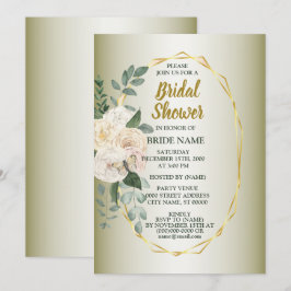 Greenery  Pink Floral Gold Geometric Bridal Shower Kaart