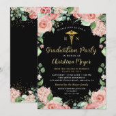 Greenery Pink Floral RN Nursing Graduation Party Kaart (Voorkant / Achterkant)