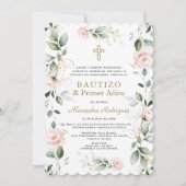 Greenery Pink Floral Spaans 1e verjaardag Baptisme Kaart (Voorkant)