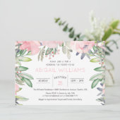 Greenery Pink Flower Baby shower Invitation Kaart (Staand voorkant)