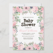 Greenery Pink Flower Baby shower Kaart (Voorkant)