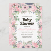 Greenery Pink Flower Baby shower Kaart (Voorkant / Achterkant)