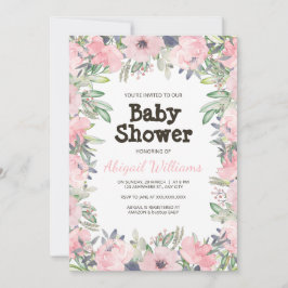 Greenery Pink Flower Baby shower Kaart