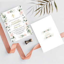 Greenery Pink Flowers Baptism 1e verjaardag Kaart