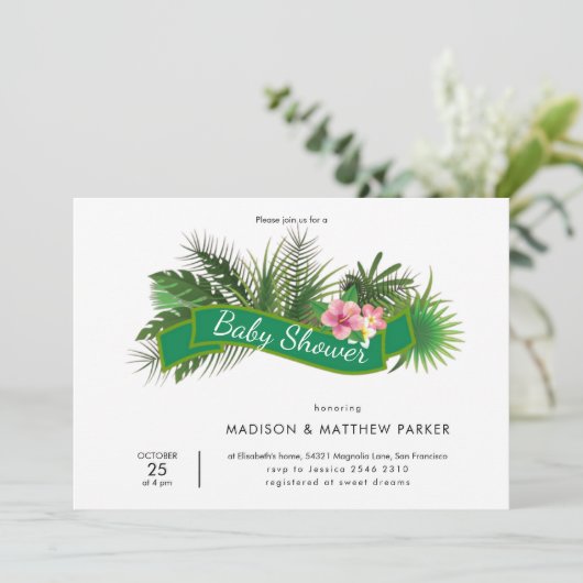 Greenery Pink Flowers Kaart (Staand voorkant)