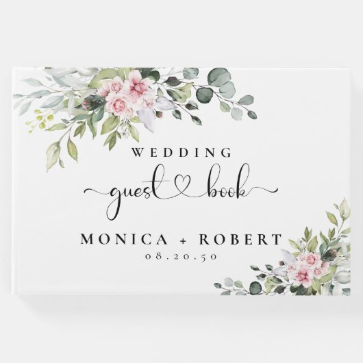 Greenery Pink Rose bruiloft gastenboek (Voorkant)