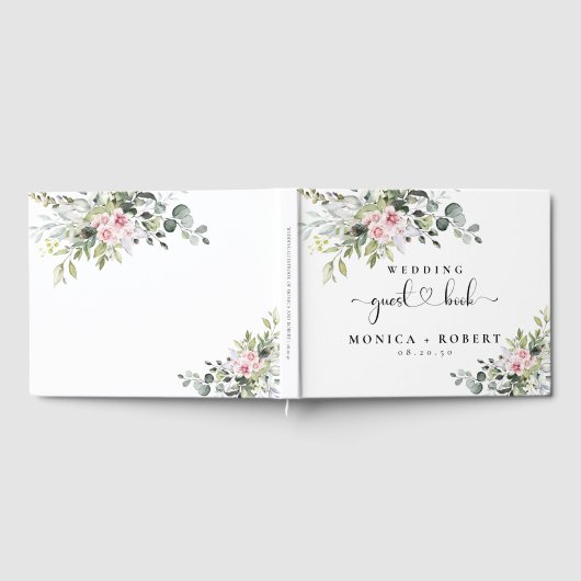 Greenery Pink Rose bruiloft gastenboek (Volledig)