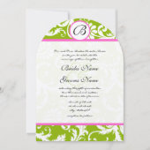Greenery & Pink Yarrow Damask Wedding Invitation Kaart (Voorkant)