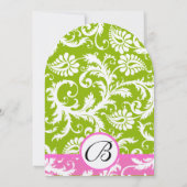 Greenery & Pink Yarrow Damask Wedding Invitation Kaart (Achterkant)
