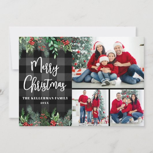 Greenery Plaid Photo Christmas Feestdagenkaart (Voorkant)