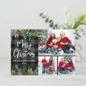Greenery Plaid Photo Christmas Feestdagenkaart (Staand voorkant)